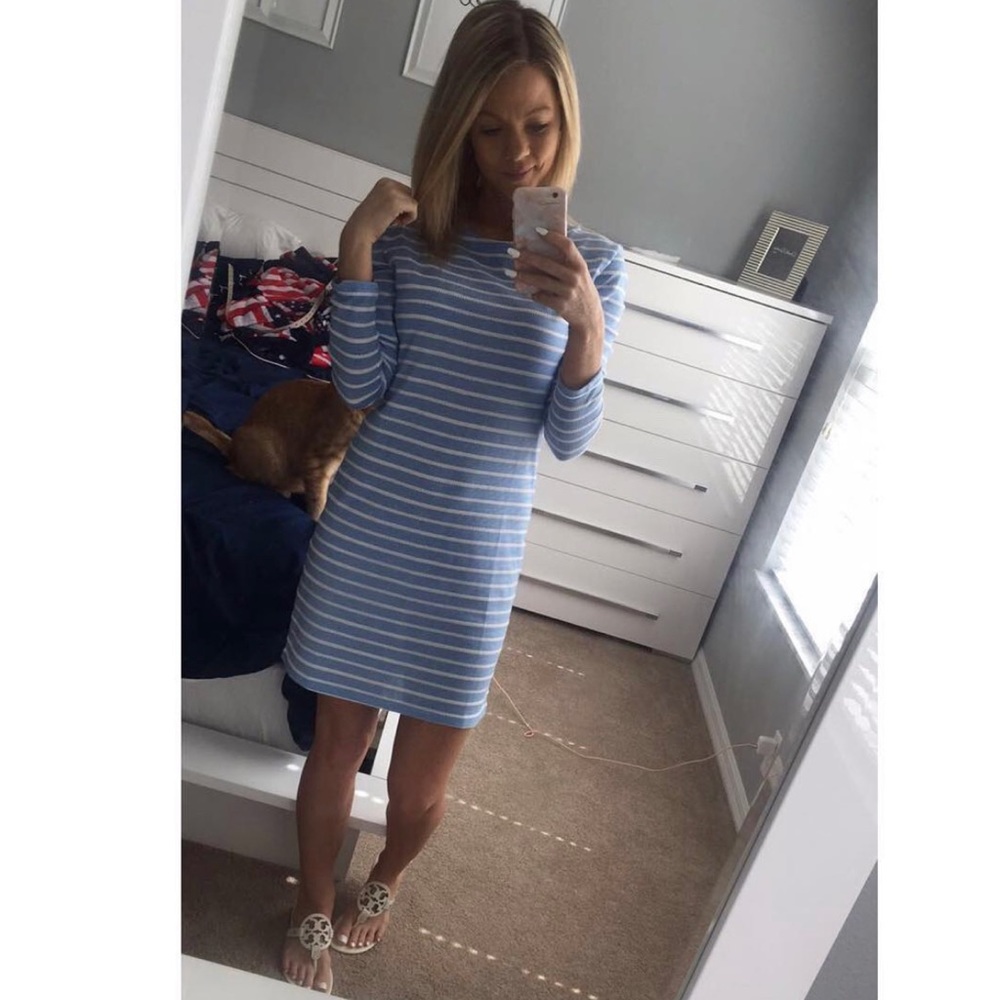 Blue & white long sleeved cotton dress
